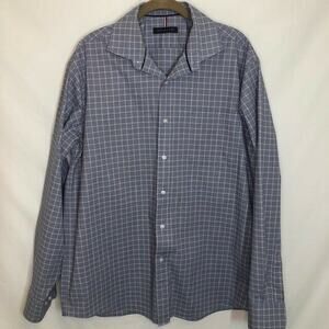 Tommy Hilfiger button down plaid dress shirt blue white size 16-16.5 36/37 large